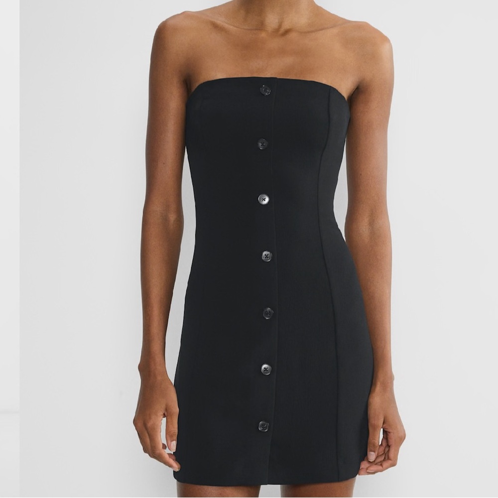 Aritzia Wilfred Black Strapless Button-Front Dress